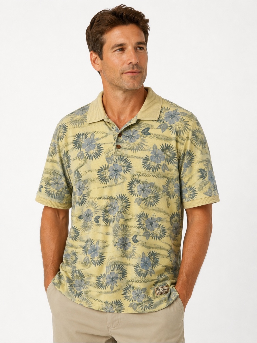 Tommy Bahama Green with Hawaiian Print Cotton Polo Shirt size large